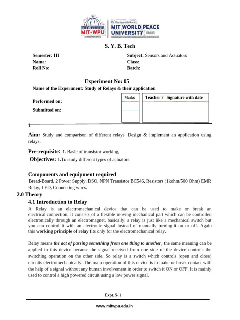 Study of Relays and Applications | PDF | Relay | Switch