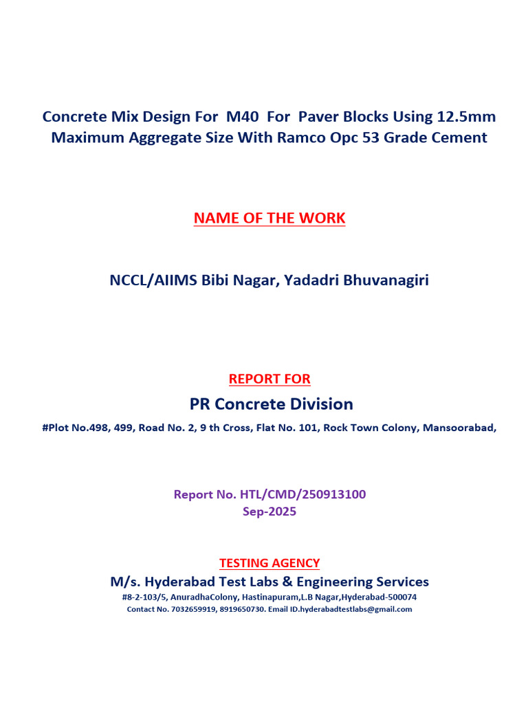 M40 Concrete Mix Design for Paver Blocks | PDF | Concrete ...