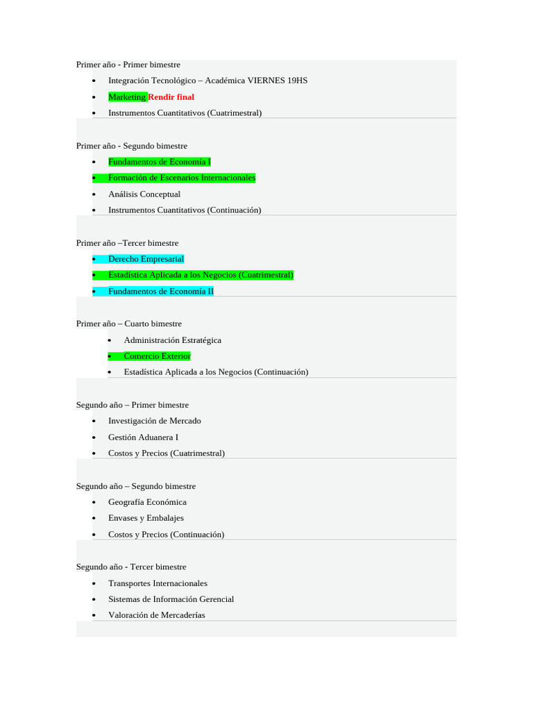 Plan de Estudios en Comercio Exterior | PDF | El comercio internacional ...