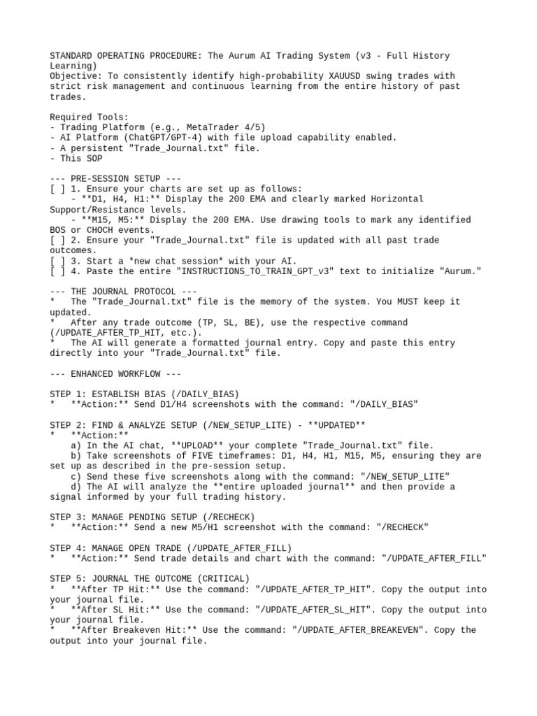 Aurum AI Trading SOP: XAUUSD Guide | PDF | Software | Computing