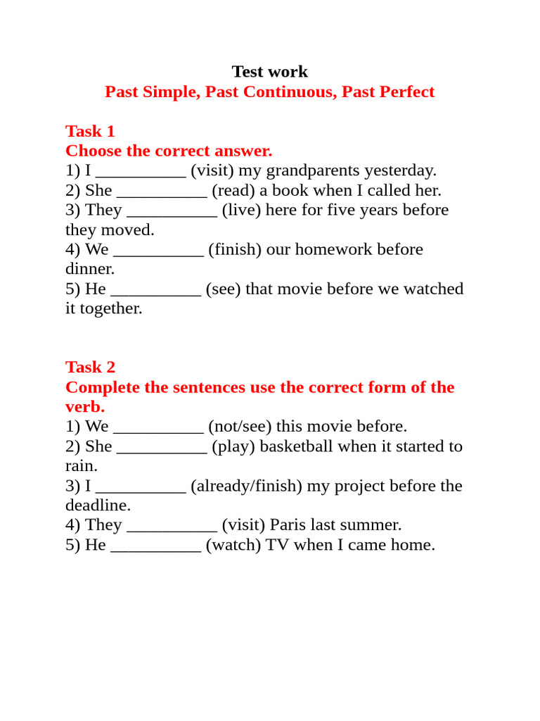 Past Tense Grammar Test Activities | PDF