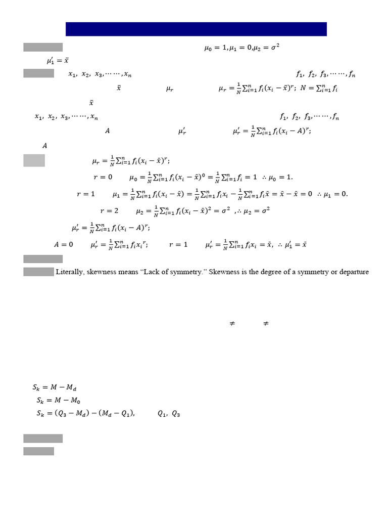 Moments, Skewness, and Kurtosis Explained | PDF | Skewness | Mode ...