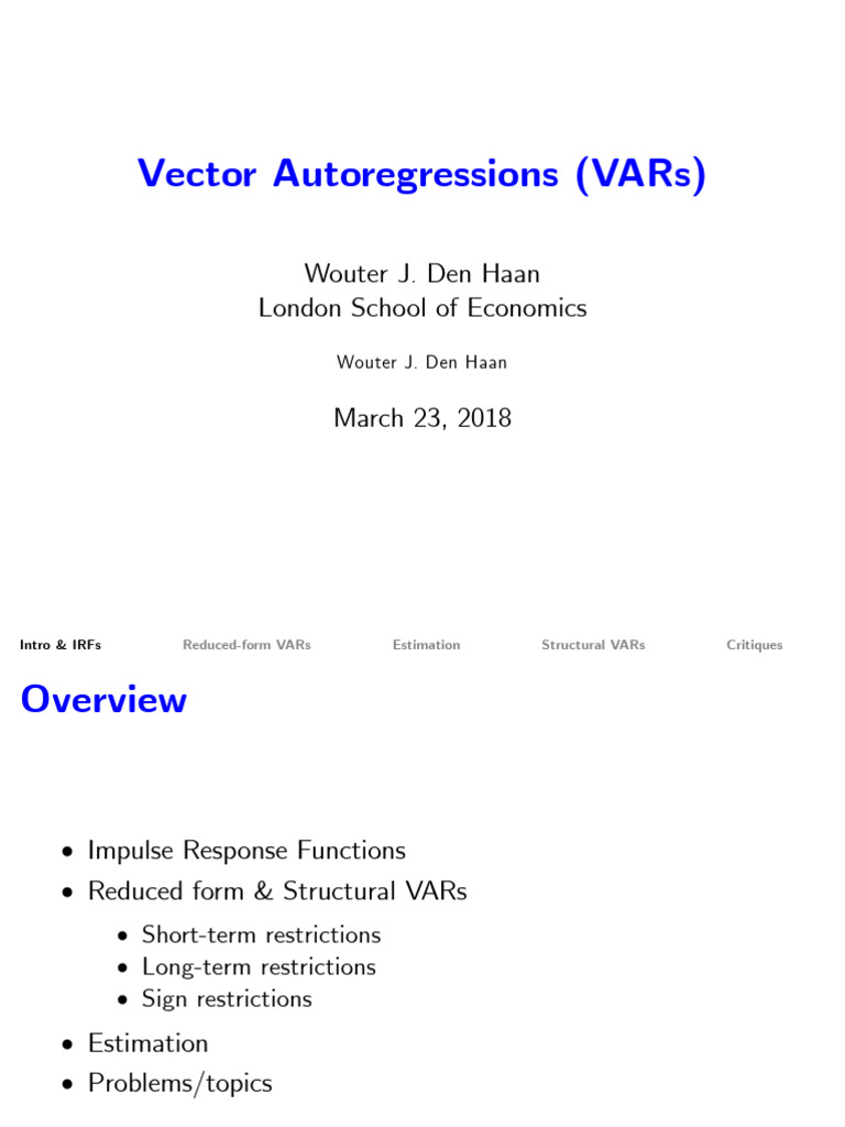 Slides Var S | PDF | Vector Autoregression | Econometrics