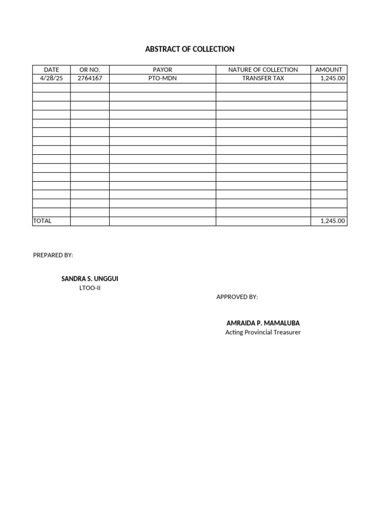 Transfer Tax Collection Summary | PDF