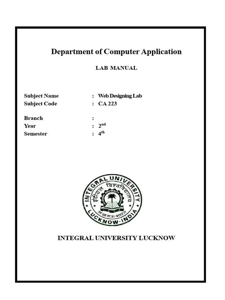 Web Designing Lab Manual CA223 | PDF | Html | World Wide Web