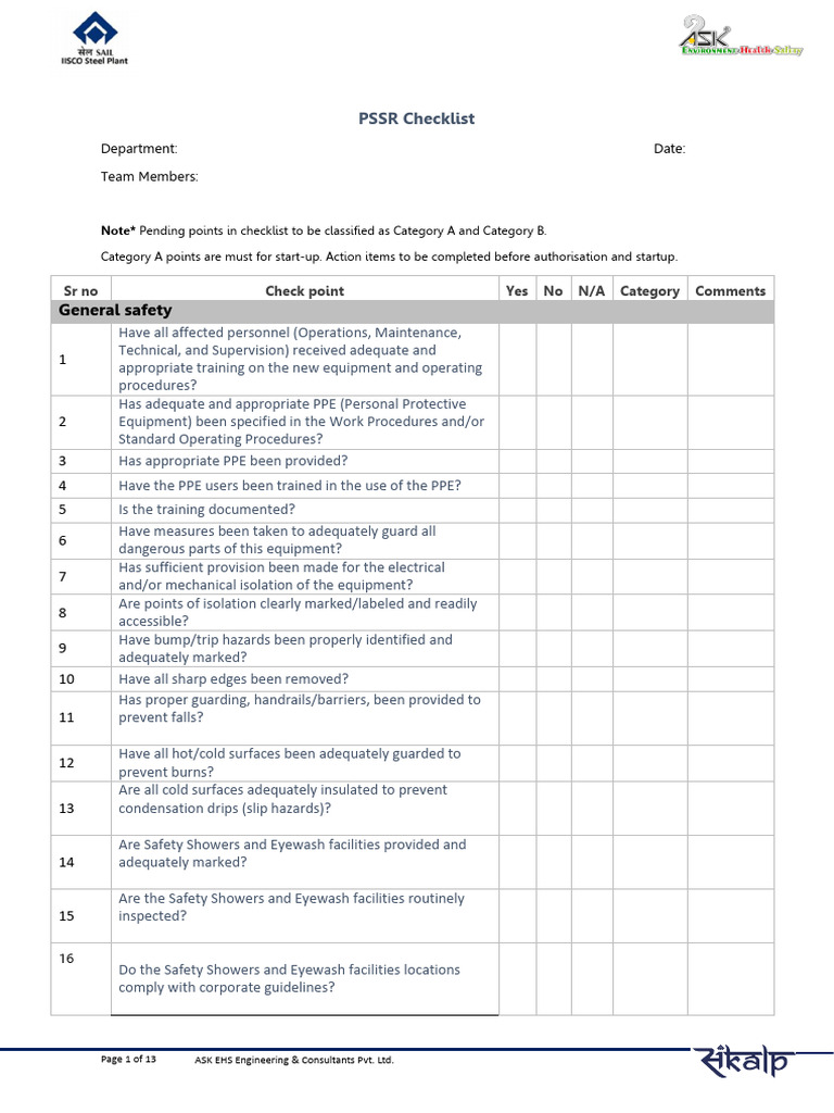 PSSR Checklist for Safety Compliance | PDF | Personal Protective ...