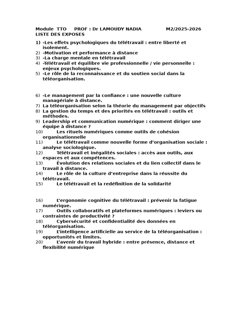 Exposés sur le télétravail et ses enjeux | PDF