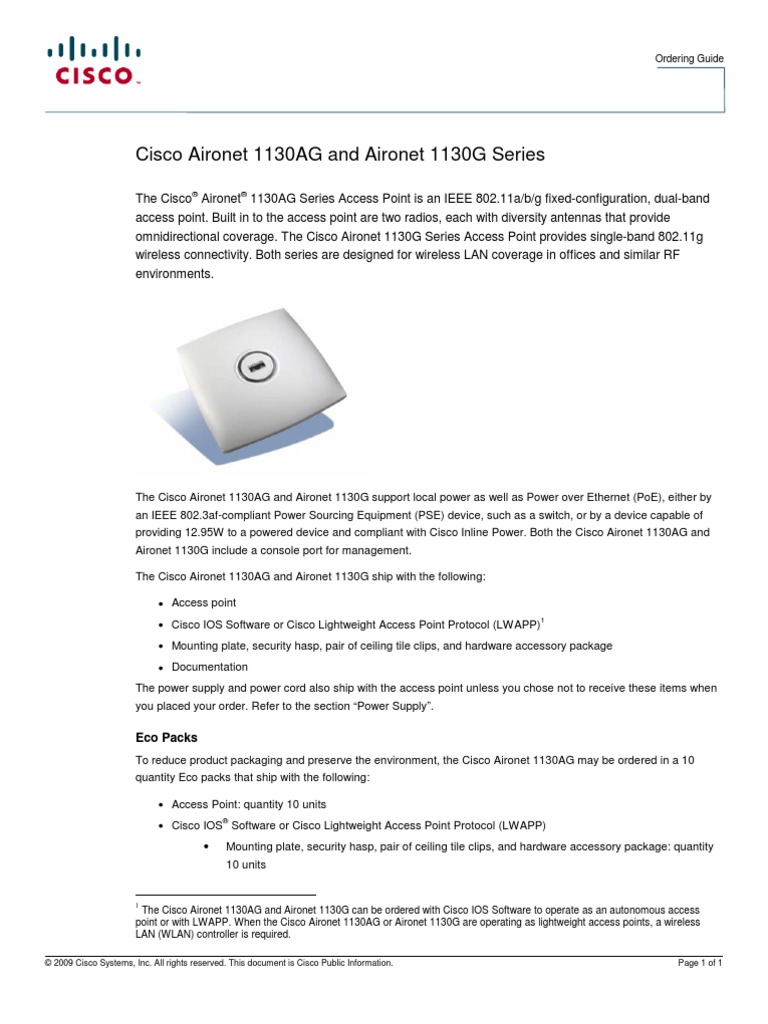 Aironet 1130ag And Aironet 1130g Wireless Access Point