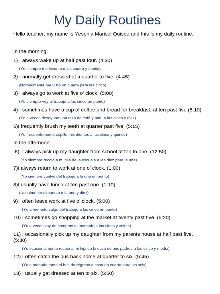 My Daily Routines (Marisol) | PDF | Cocina | Comida
