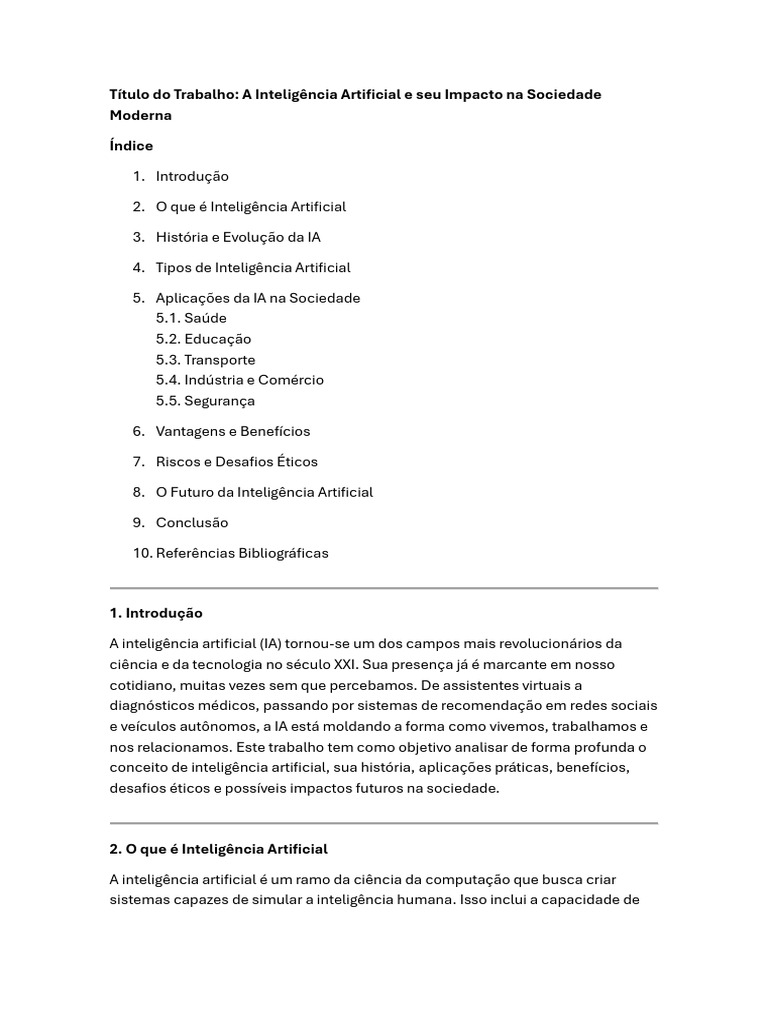 Impacto da Inteligência Artificial na Sociedade | PDF | Inteligência ...