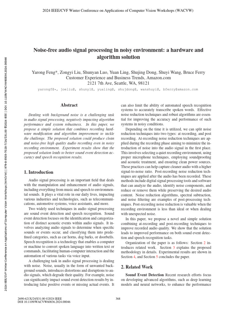 Noise-Free Audio Signal Processing in Noisy Environment A Hardware and ...