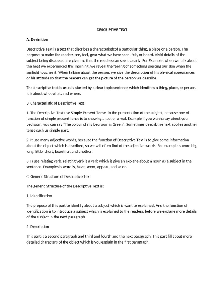 Understanding Descriptive Text Basics | PDF | Verb | Subject (Grammar)
