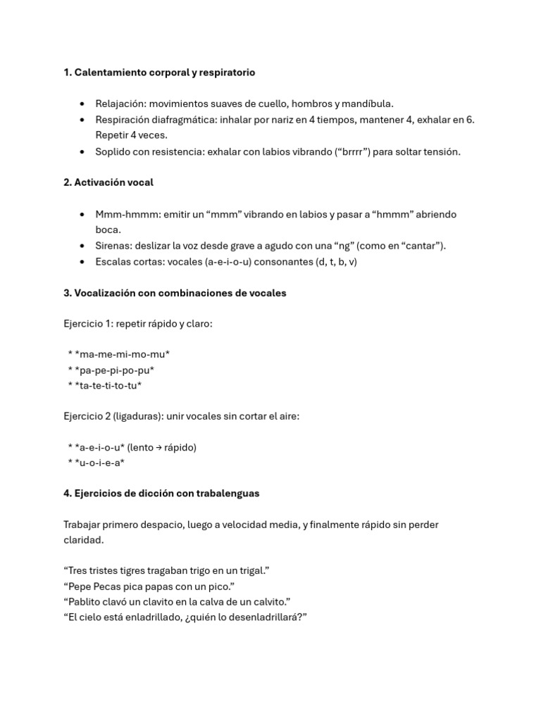 Ejercicios de Voz y Respiración Efectivos | PDF | El plastico