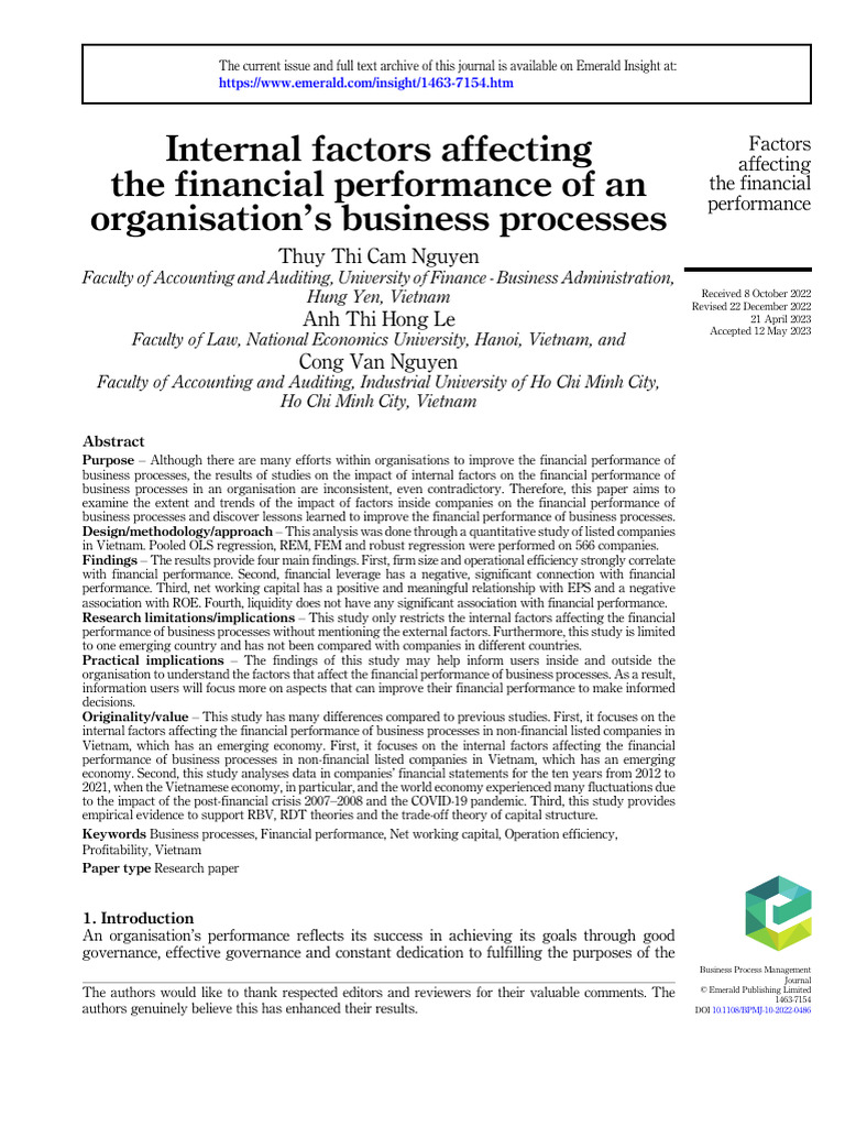 Internal Factors Affecting The Financial Performance of An Organisation ...