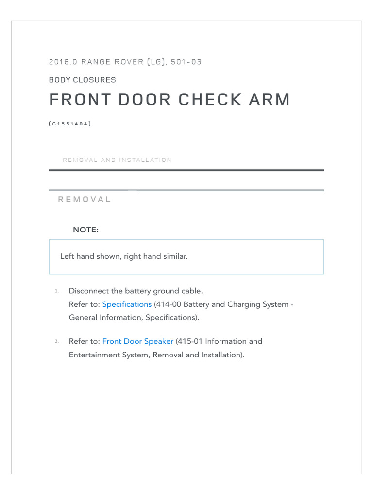 Range Rover Front Door Check Arm Guide | PDF