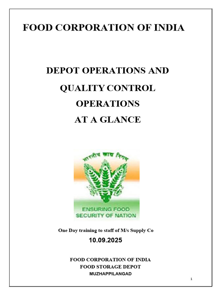 FCI Depot Operations & Quality Control Guide | PDF | Rice | Cereals