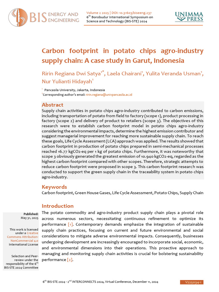 Carbon Footprint in Potato Chips Supply Chain | PDF | Life Cycle ...