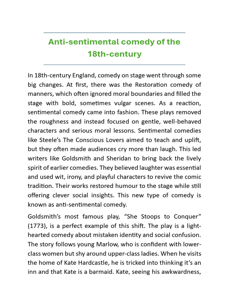 Rise of Anti-Sentimental Comedy | PDF