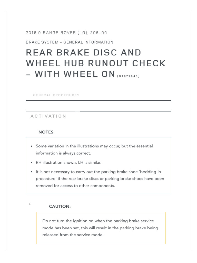 Range Rover 2016 Rear Brake Runout Check | PDF | Brake | Automotive ...