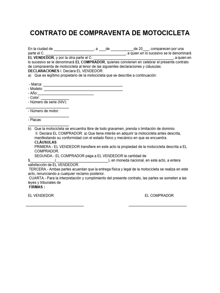 Contrato de Compraventa de Motocicleta | PDF