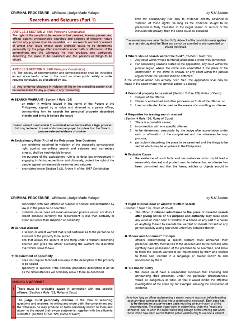Philippine Search and Seizure Law Guide | PDF | Search And Seizure ...