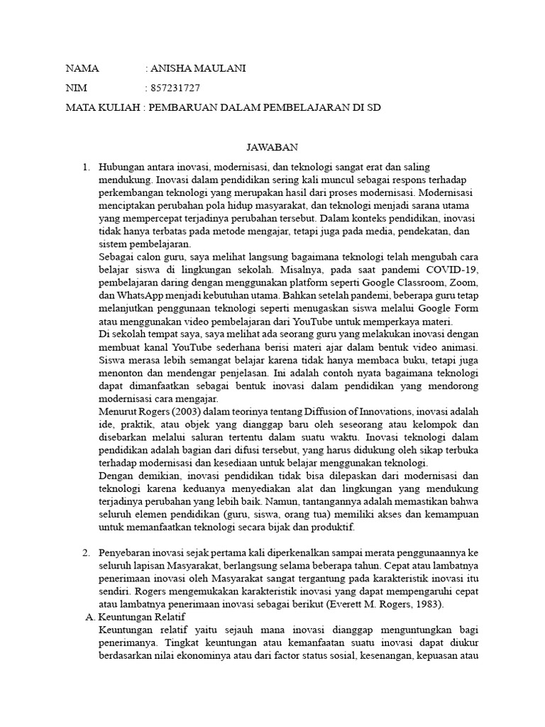 Inovasi Pendidikan dan Teknologi SD | PDF
