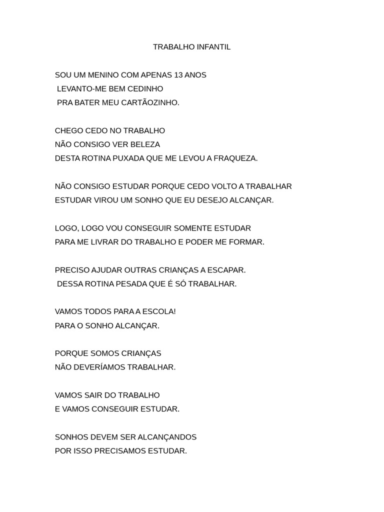 Poema sobre Trabalho Infantil | PDF