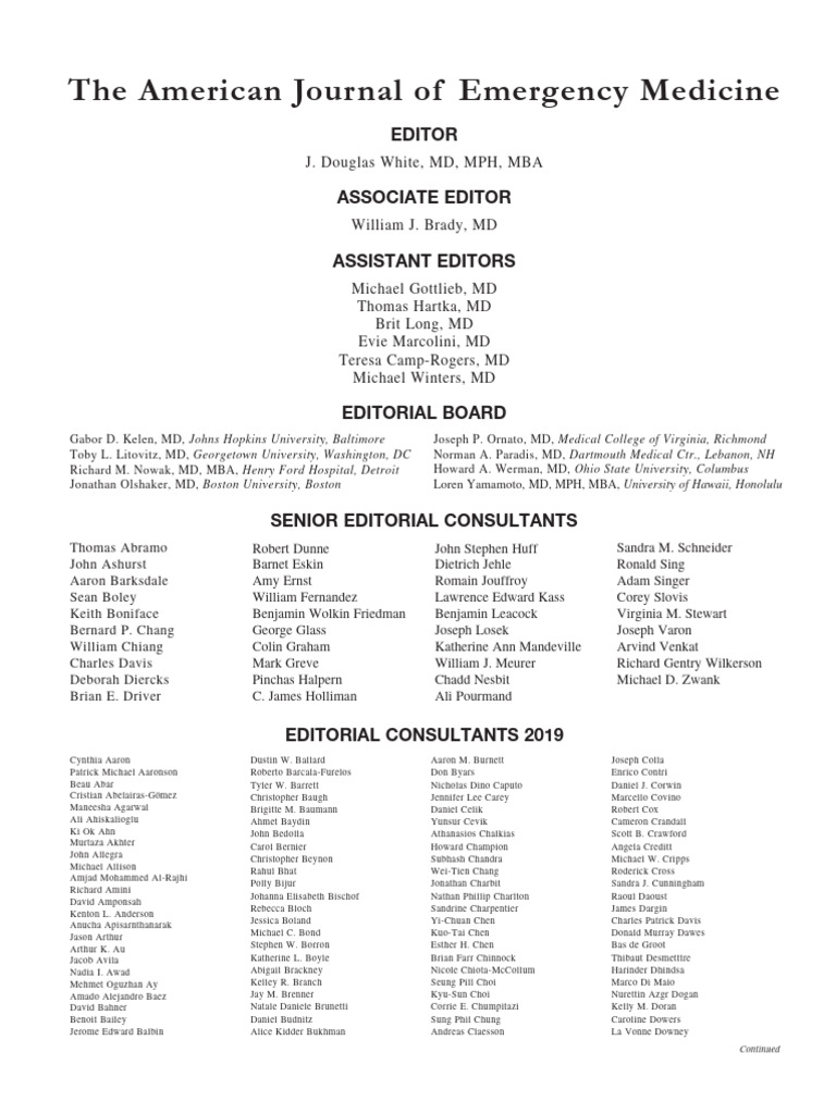 Editorial Board 2020 The American Journal of Emergency Medicine | PDF