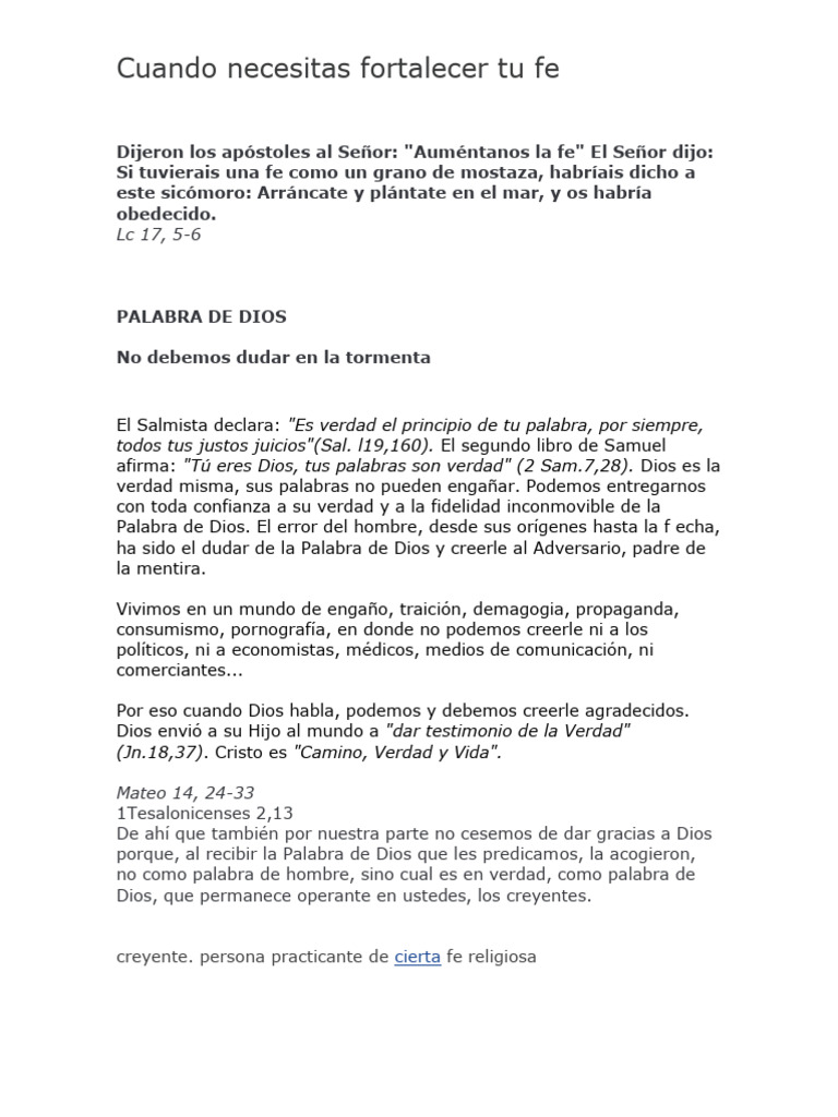 Fortaleciendo la fe en tiempos difíciles | PDF | Oración | Fe