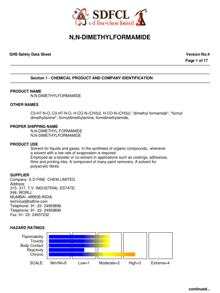 N,N-Dimethylformamide Safety Data Sheet | PDF | Combustion | Fires