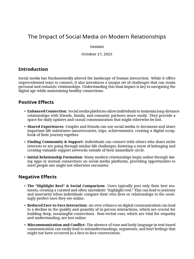 Social Media's Effect on Relationships | PDF | Psychological Concepts ...