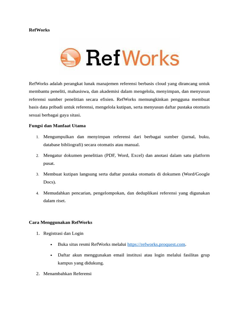 Manajemen Referensi Efisien dengan RefWorks | PDF