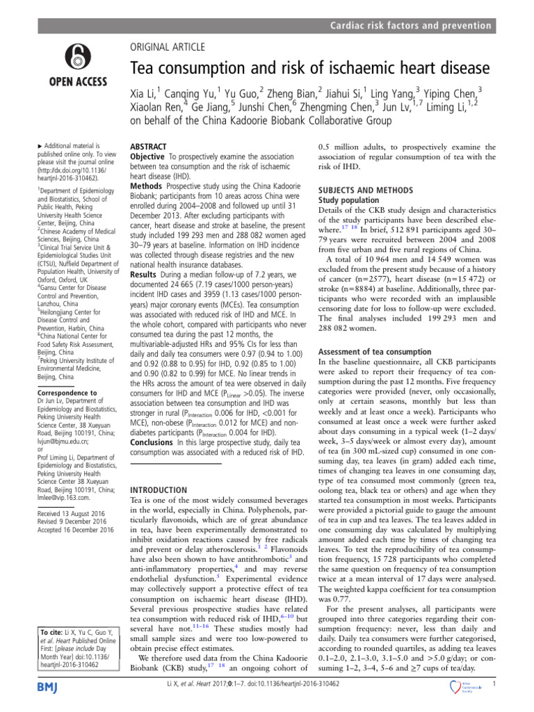 Tea Consumption and Ischaemic Heart Disease | PDF | Hypertension ...