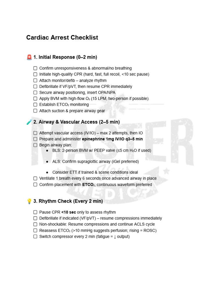 Cardiac Arrest Response Checklist PDF