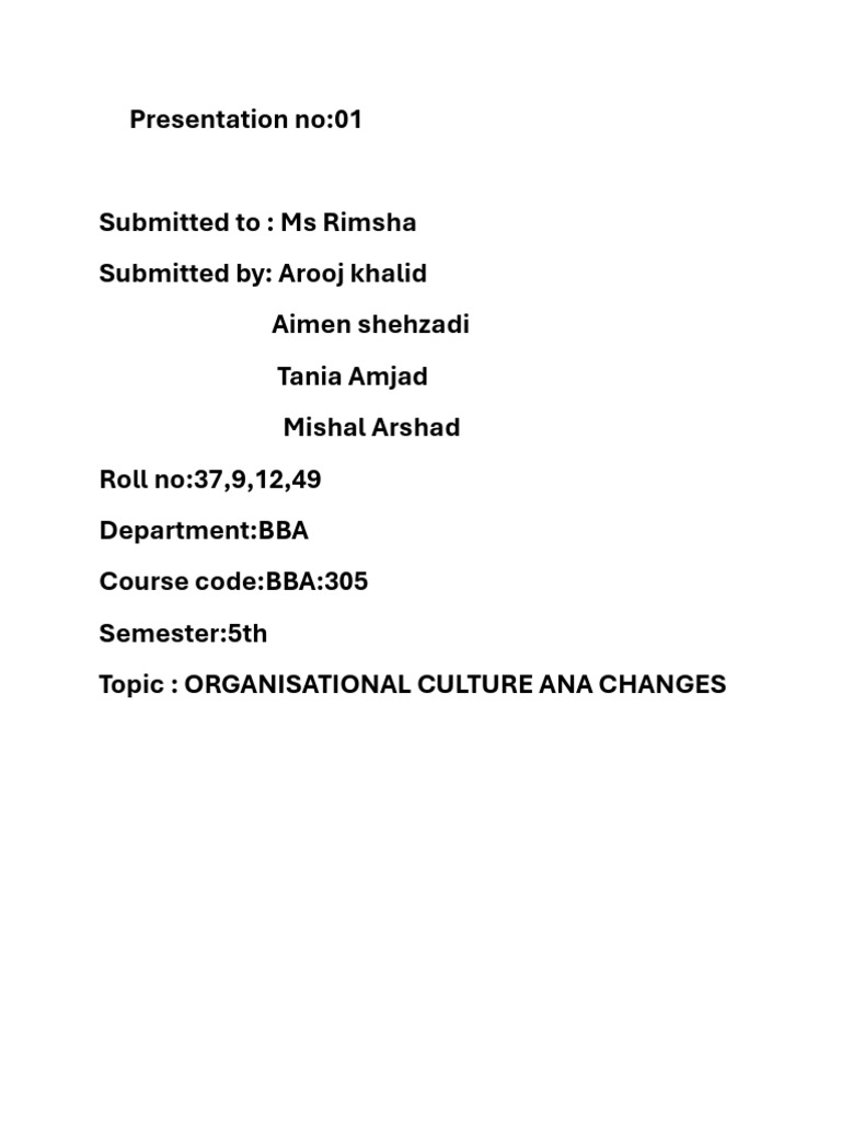 Organizational Culture and Change Analysis | PDF | Organizational ...
