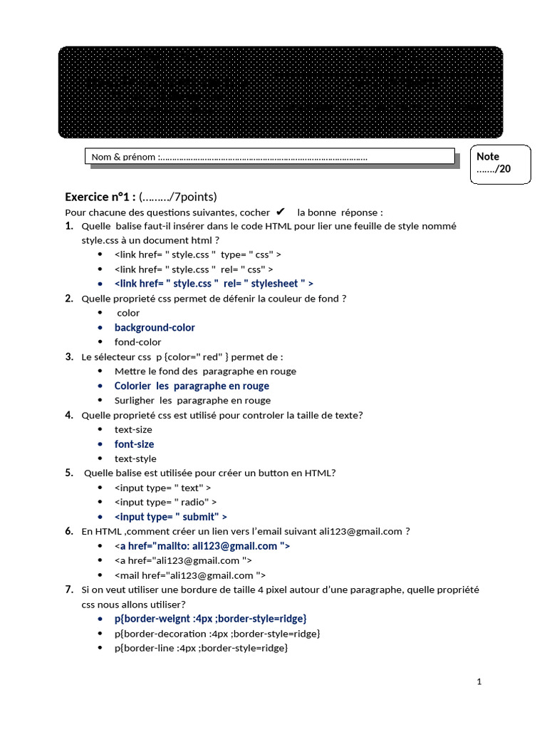 Questions de base en HTML et CSS | PDF