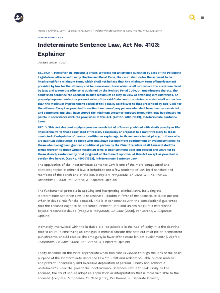 Indeterminate Sentence Law Overview | PDF | Sentence (Law) | Treason