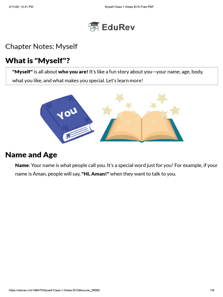 Myself Class 1 Notes Evs Free Pdf Pdf Grandparent