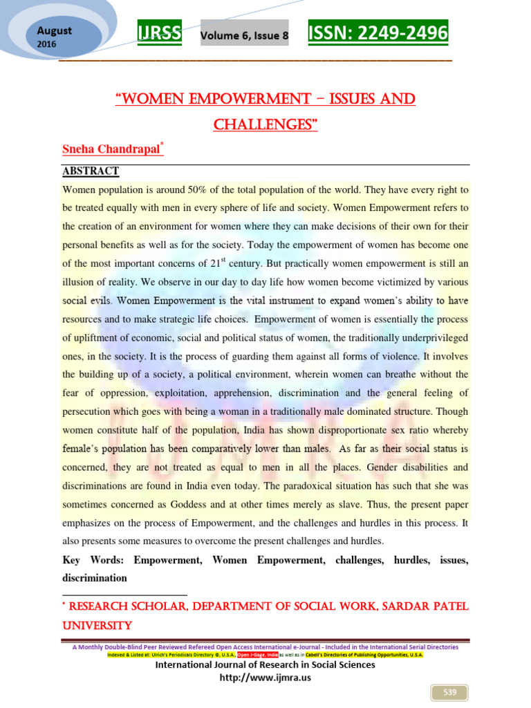 Women Empowerment Issues and Challenges | PDF | Empowerment | Academic ...