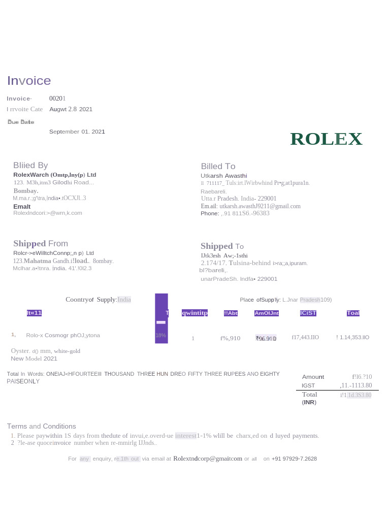 Rolex Invoice #00201 - August 2021 | PDF