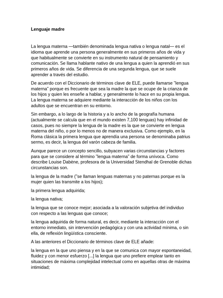 Importancia y Preservación de la Lengua Materna | PDF | Primer idioma ...