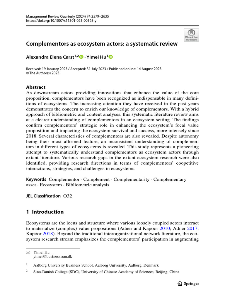 Complementors As Ecosystem Actors - A Systematic Review | PDF | Data ...