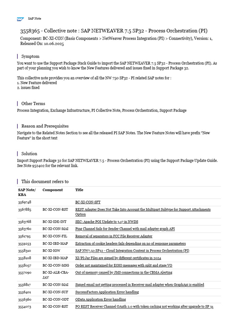 SAP PO 7.5 SP32 Overview and Notes | PDF | Soap | Computing