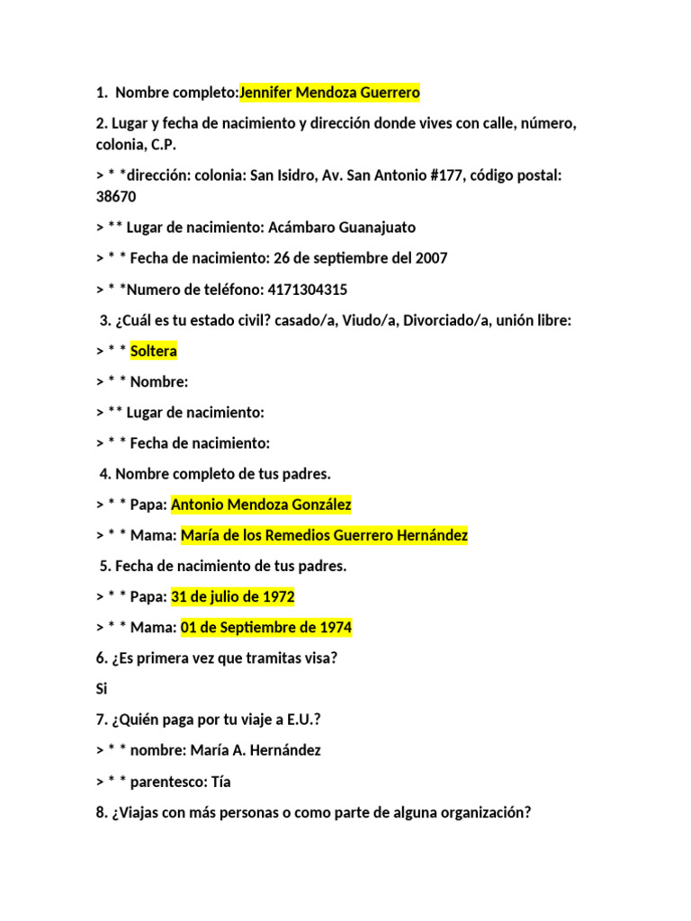 Preguntas DS-160 2025 (1) Jennfer | PDF