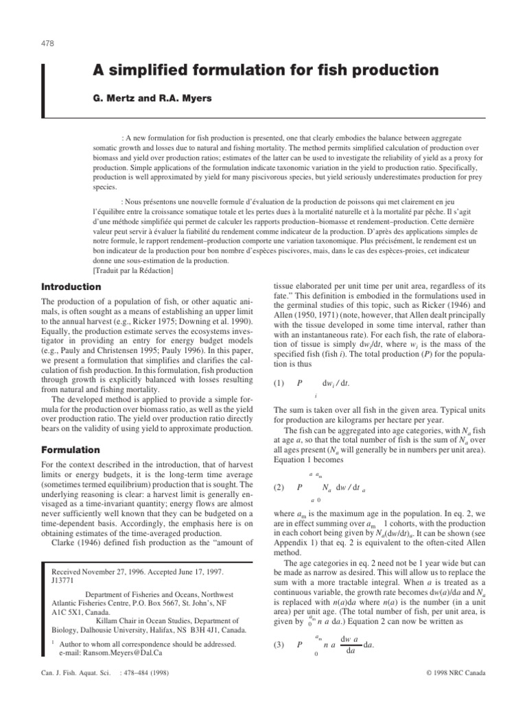 Simplified Fish Production Formulation | PDF