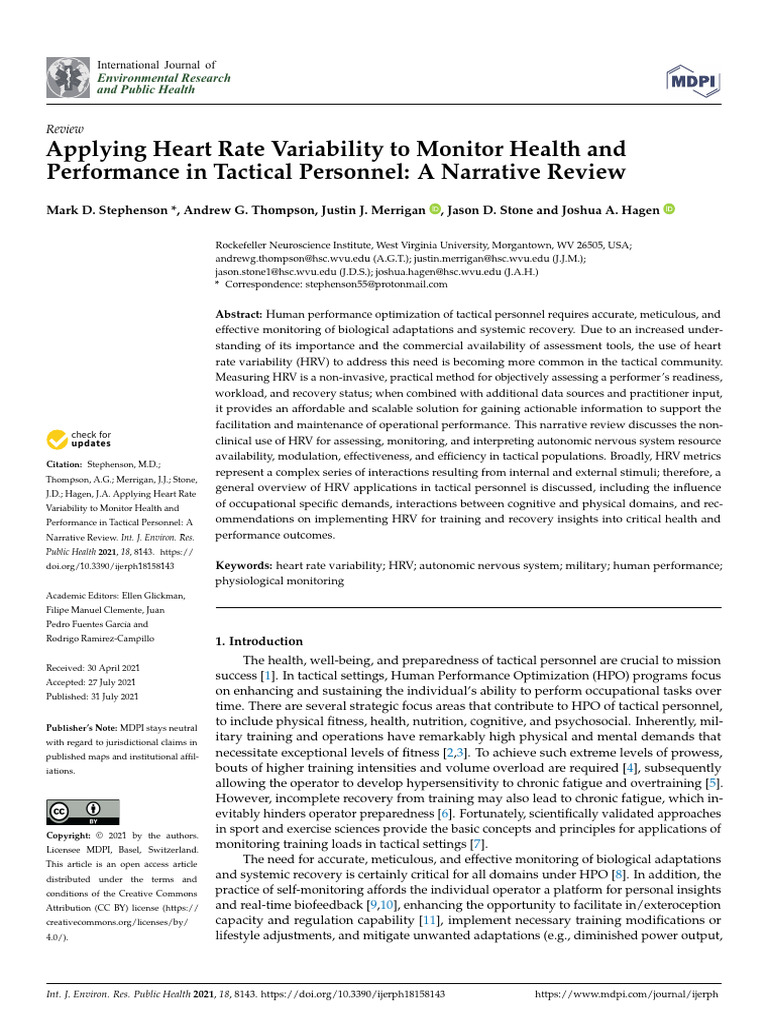 Applying Heart Rate Variability To Monitor Health and Performance in ...