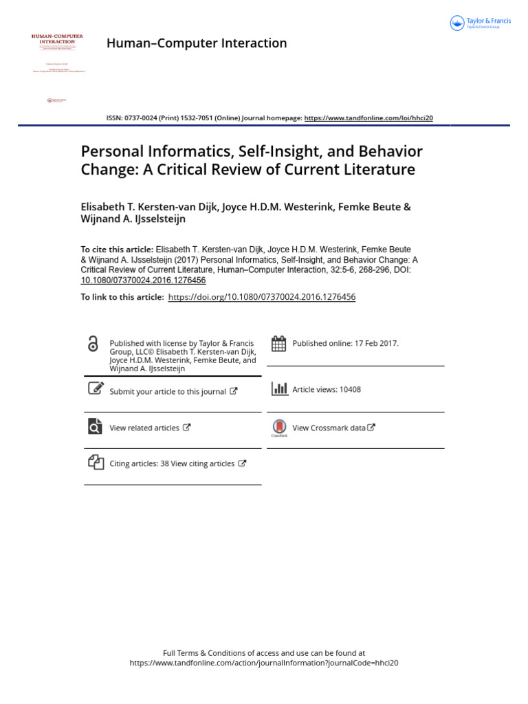 Personal Informatics and Behavior Change | PDF | Self Efficacy | Behavior