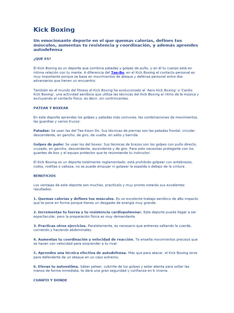 Beneficios y técnicas del Kick Boxing | PDF | Autodefensa