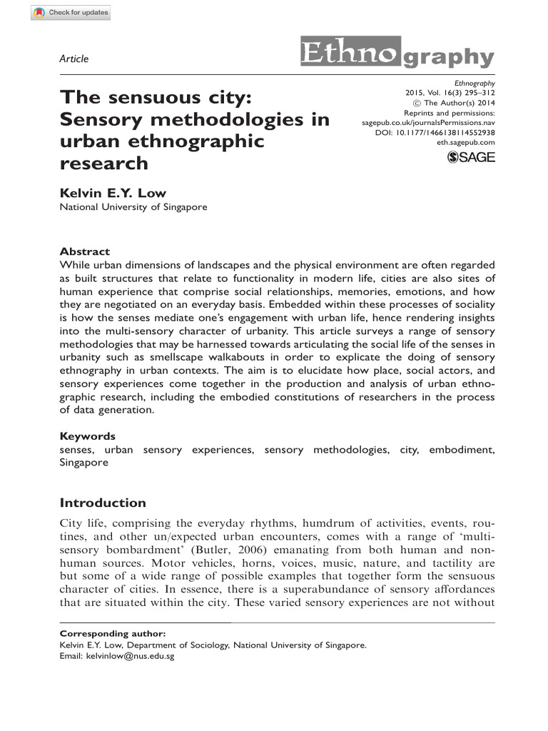 Sensory Methodologies in Urban Ethnography | PDF | Ethnography | Sociology