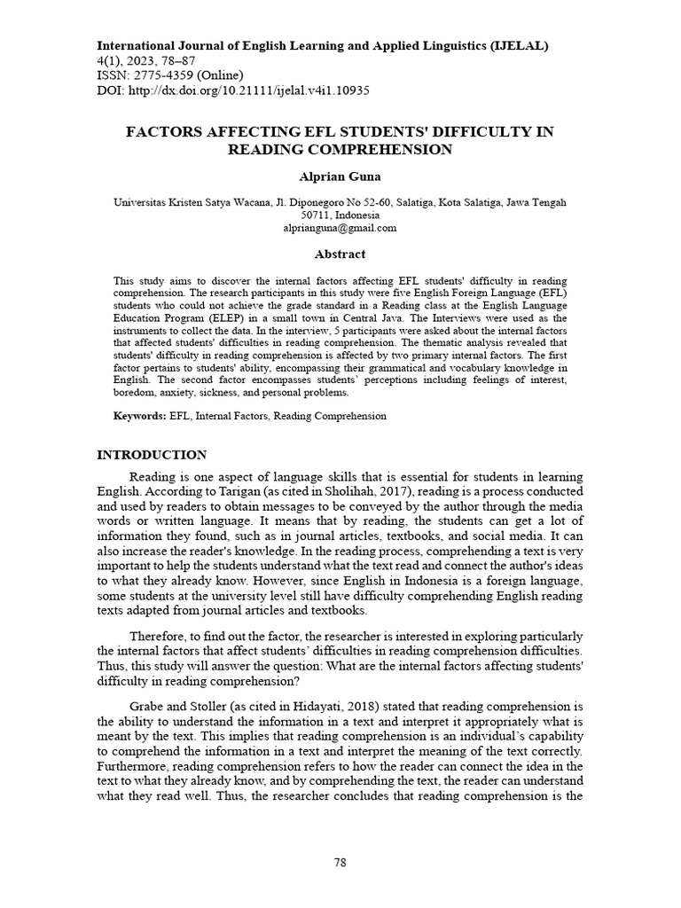 EFL Students' Reading Comprehension Challenges | PDF | Reading ...
